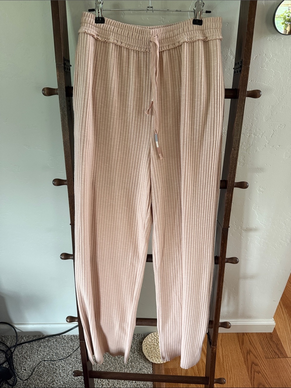 Light Blush Ribbed Drawstring Lounge Pants